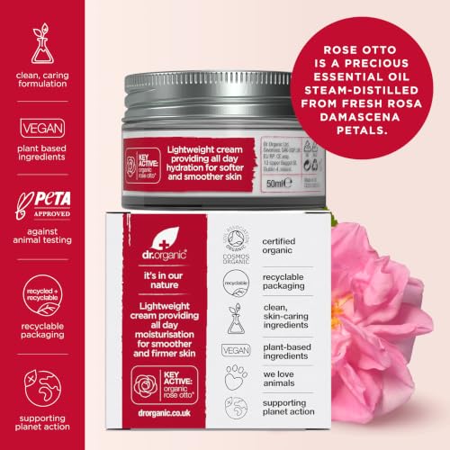 Organic Rose Otto Day Cream for Mature Skin - Hydrating & Anti-Aging, 50mL