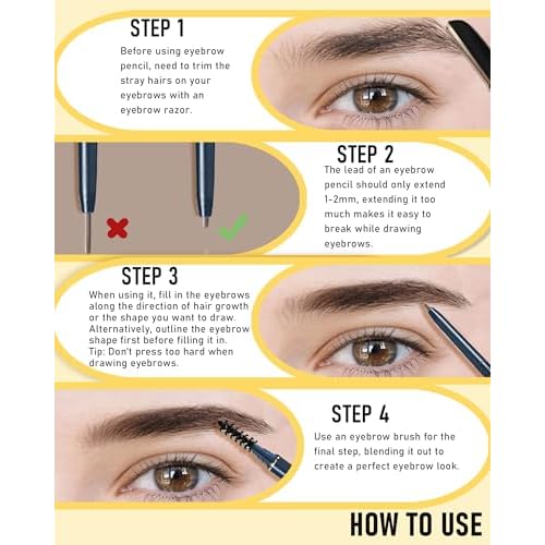 Microblading Eyebrow Pen, Eyebrow Pencils for Women Waterproof, 2-in-1 Hair Like Brow Pen with 4 Fork Tip and Precise Tip for Natural-Looking Brows, Last All Day-4PCS, Dark Brown