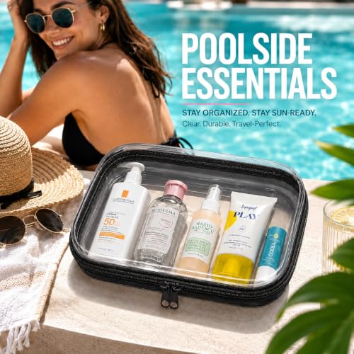 2-Pack Clear Hard Shell Travel Toiletry & Organizer Cases - TSA Approved Waterproof Zipper Pouches