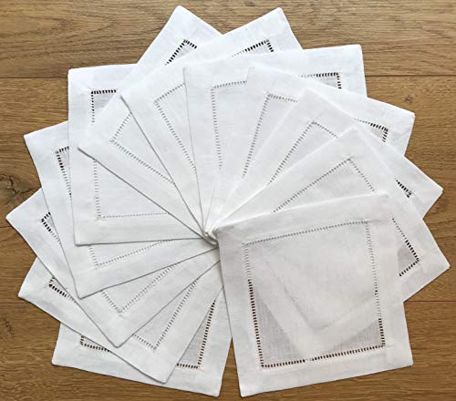 Minhcraft White Linen Cocktail Napkins 6x6 Inches Set of 50 Eco-Friendly Table Linens