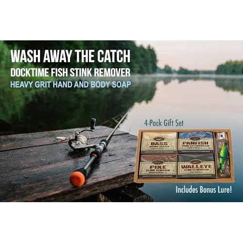 Fishermen¡¯s 4 Pack Soap Gift Set ? Great Smelling Heavy Grit Hand and Body Soap for Fishermen ? Includes Topwater Fishing Lure & Sleeve ? Birthday Gift for Fishermen - Fishing Gift Dad, Husband