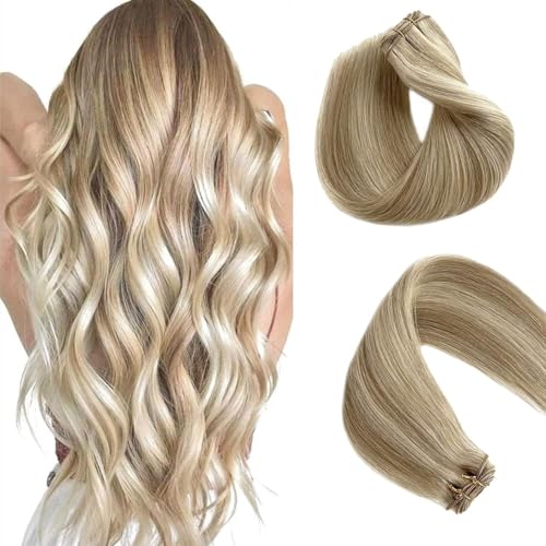 Hair Weft Sew-in Extensions Beige Blonde with Platinum Highlights 22 Inch - Variation #018P60