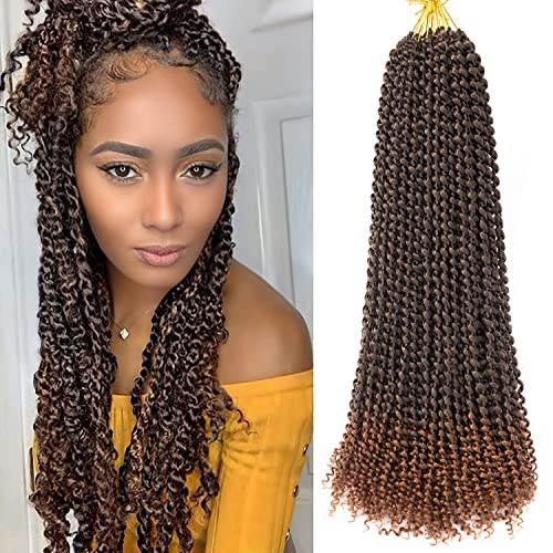 24 Inch Ombre Brown Water Wave Crochet Hair - Passion Twist Extension Pack of 7 with Accessories