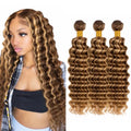 P4/27 Ombre Brown Deep Wave Human Hair Bundles 10-14 Inch - Brazilian Virgin Hair