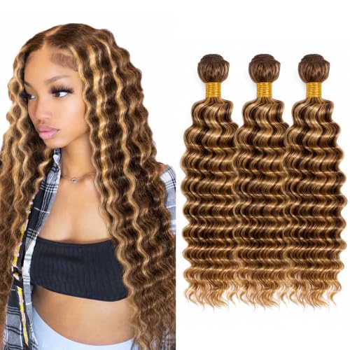 P4/27 Ombre Brown Deep Wave Human Hair Bundles 10-14 Inch - Brazilian Virgin Hair