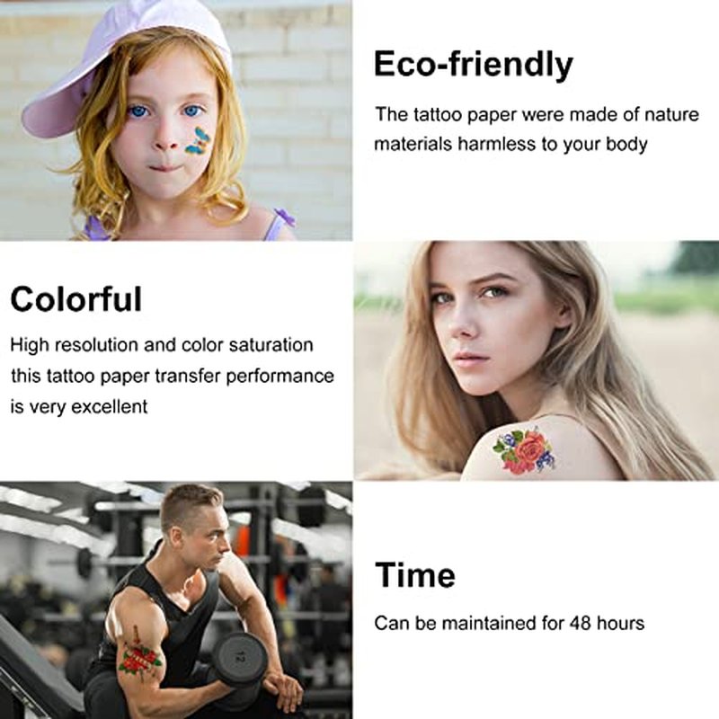 MECOLOUR Printable Temporary Tattoo Paper for LASER Printer,8.5"X11" 10 Sheets, DIY Image Transfer Decal Paper for Skin
