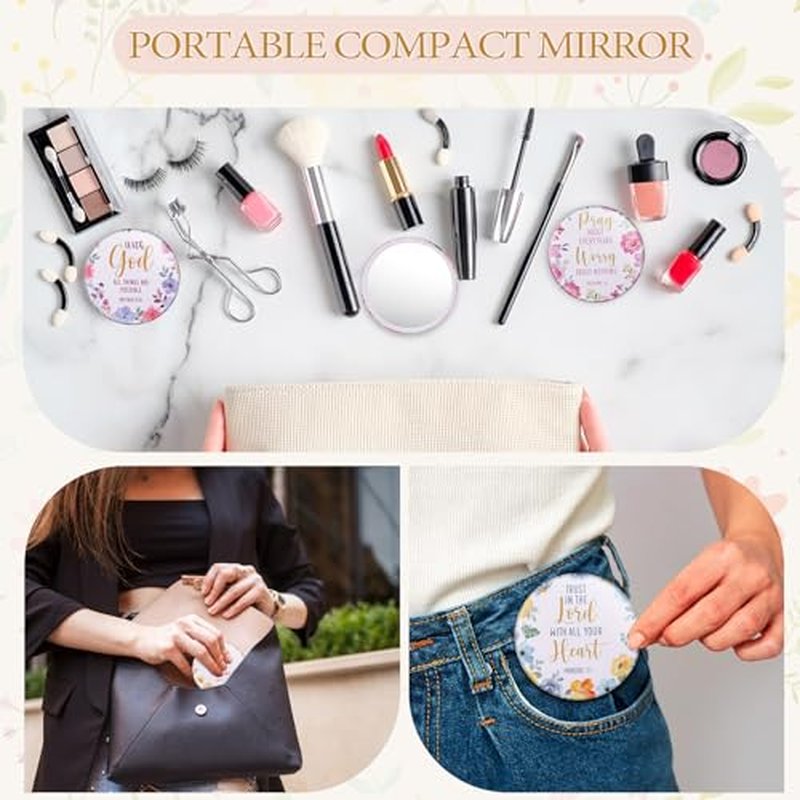 Geelin 48 Pcs Christian Compact Mirrors Christmas Bulk Gifts Floral Bible Verse Mirror for Women Portable Pocket Purse Makeup Mirror Inspirational Religious Group Gift for Sunday Church Party Favors