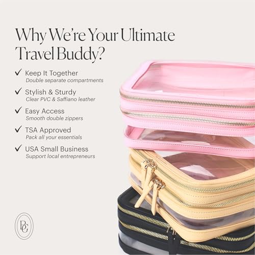 Millennial Pink Large Clear Makeup Bag for Women with Zipper Organizer - Travel & Cosmetic Case