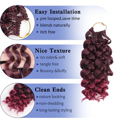 Pre Looped Ocean Wave Crochet Hair 8 Inch - 8 Packs, Natural Curl