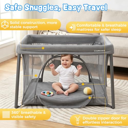 Travel Pack and Play with Bassinet - Grey Portable Baby Playpen & Sleep Space