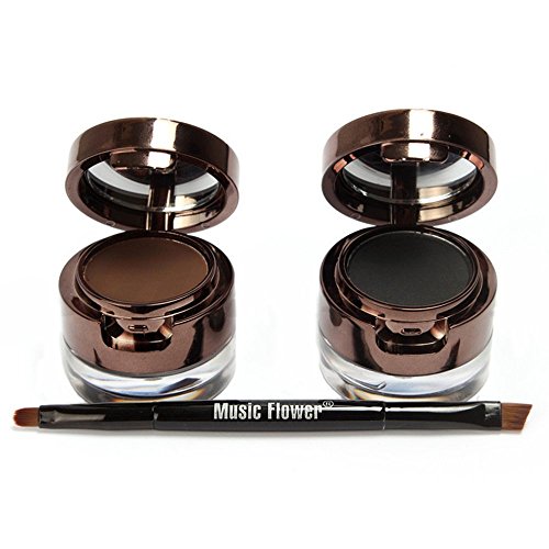 UCANBE 4 in 1 Black Brown Eyeliner Gel and Eyebrow Powder Makup Set Professional Water-proof Long Lasting Eye Liner Brow Kit with Double Ended Brush