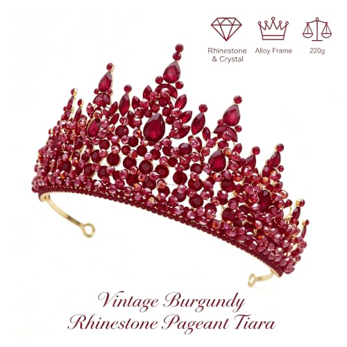 Burgundy 4-Inch Pageant Tiara with Rhinestones - Elegant Alloy Crown for Women