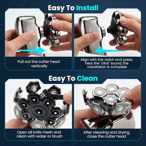 Phisco Electric Head Shaver for Men Gunmetal - Fast Charging Bald Shaver with 8D Floating Heads