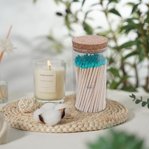 Colored Safety Matches | 4-Inch Long Matches in Glass Jar | Perfect for Lighting Candles | 150 PIECES | 10 CANDLES AND EXTRA EMPTY JAR GIFT (GREEN)