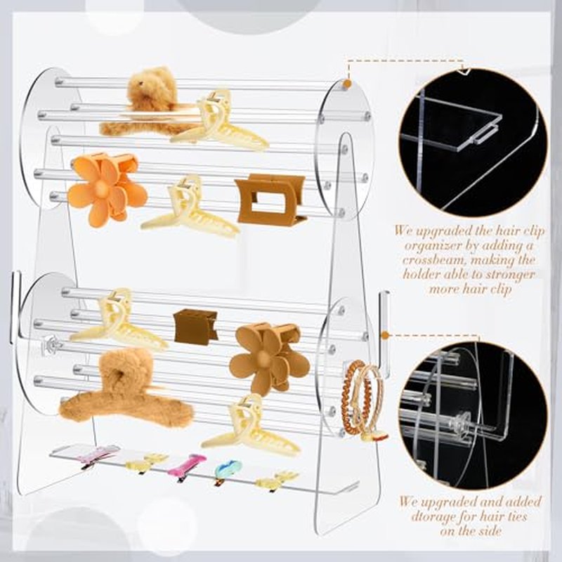 2-tier Acrylic Claw Clip Holder 360 Degree Rotating Claw Clip Organizer Hair Accessories Organizer Storage Display Clear Stand for Women Vanity Dressing Table(Round Style)