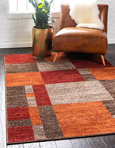 5'1'' x 8' Area Rug - Modern Abstract Multi Beige Dark Brown Patchwork