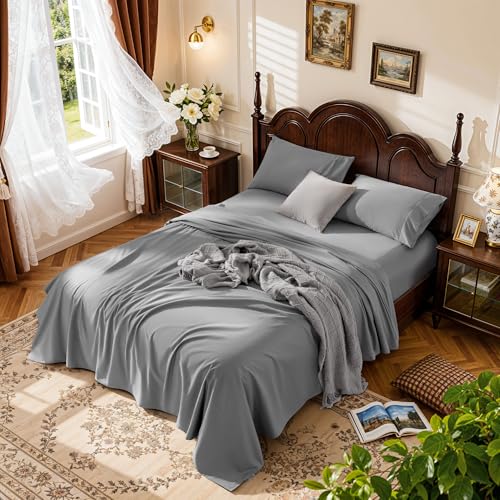 Gray 100% Egyptian Cotton Bed Sheet Set 16 Deep Pocket 1000TC King - 4 Pieces