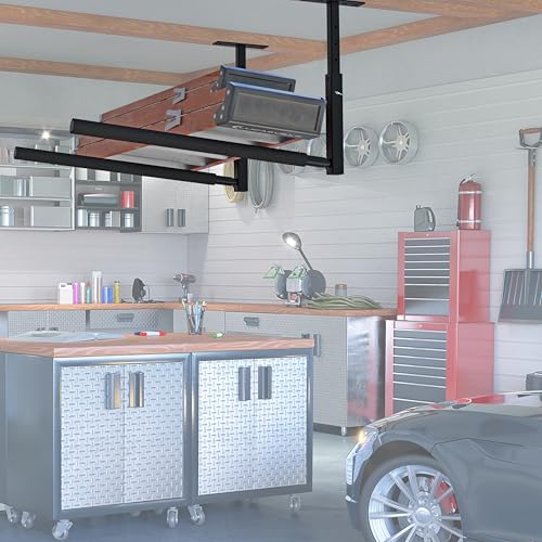 Industrial Ceiling Ladder Rack - Adjustable Garage Storage with 150 lbs Capacity