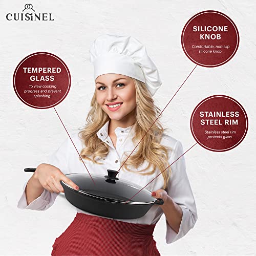 15-Inch Cast Iron Skillet with Glass Lid & Handle Cover - Pre-Seasoned Kitchen Cookware