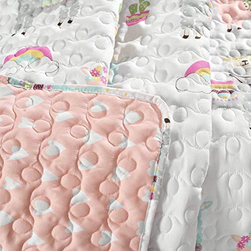 White & Blush Reversible Toddler Throw Blanket - Southwest Llama Cactus Design, 50x60 inches