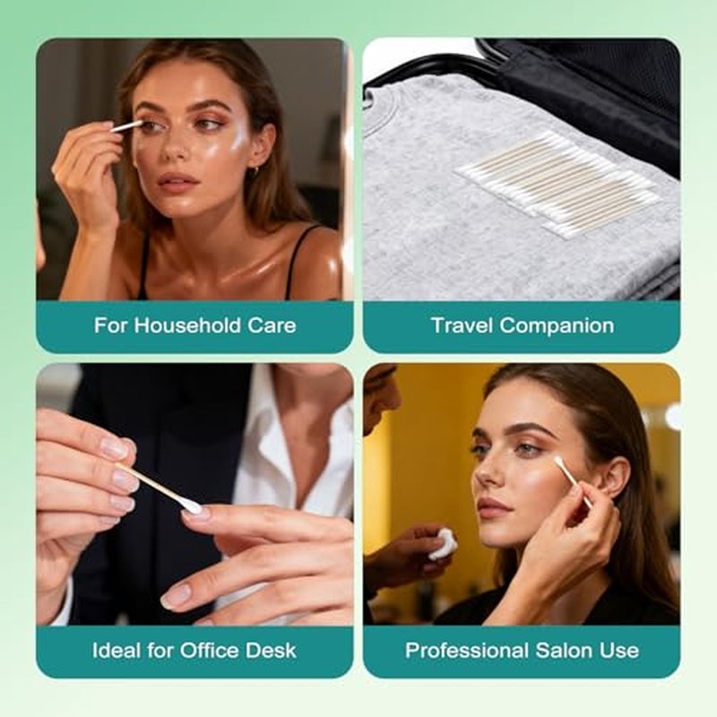 1200PCS Cotton Swabs Travel Size,Individually Wrapped Bulk Cotton Swabs Double Tipped Wood Stick,Cotton Buds for Ear Make Up Hotel Daily Cleaning Pet Care Arts Crafts(4Pcs Per Bag,300 Bags)