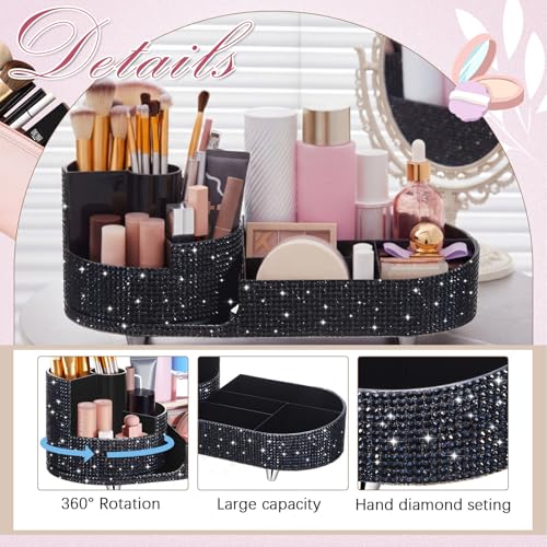 Resholder Black Rhinestone Rotating Makeup Organizer - Stylish Vanity Storage