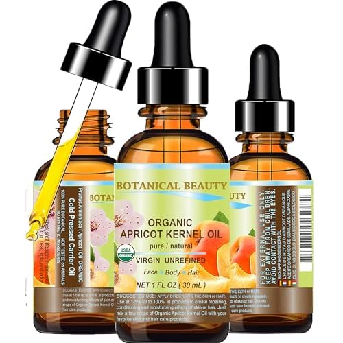 Botanical Beauty ORGANIC APRICOT KERNEL OIL Australian. 100% Pure Virgin Unrefined Cold Pressed Carrier Oil 1 oz- 30 ml. For Face, Hair, Body, Nails, Skin, Anti - aging
