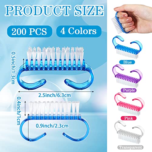 200 Pcs Nail Brush Set for Cleaning Fingernails with Colorful Handle Scrub Brushes