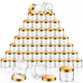 48 Pack 2 oz Clear Plastic Jars with Gold Lids - Refillable Storage Containers for Cosmetics, Spices, Crafts