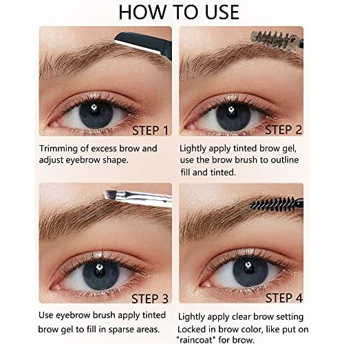 Brow Gel Kit-Espresso Thickening Tinted Eyebrow Mascara Gel & Clear Setting Brow Glue, Brow Filler Dye Brows Cream, Long Lasting Eye Makeup for Women, Light Medium Dark Brown With Brow Tool-Set 07