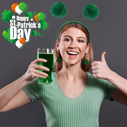 Halloween Pom Pom Headbands - Green Party Headwear for Kids & Adults, 18 Pack