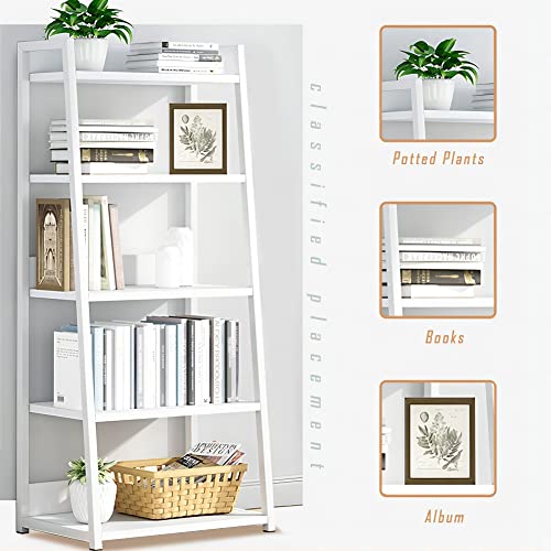 White 5-Tier Ladder Shelf Bookcase - Modular Standing Storage