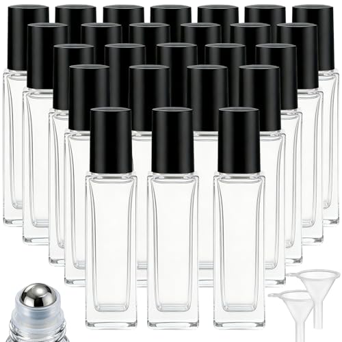 Black 25 Pcs 10ml Square Glass Roller Bottles for Essential Oils & Perfume