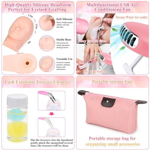 Pink Lash Extension Kit for Beginners with Mannequin Head & Accessories - Tetutor