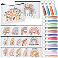 Hillban 32 Pcs Canvas Cosmetic Makeup Bag Women Mother's Day Inspirational Gifts Travel Toiletry Makeup Bag Pouch with Keychains for Women's History Month Mother Teacher Appreciation Gift(Rainbow)