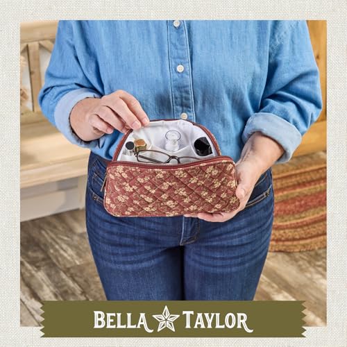 Bella Taylor Burgundy Floral Quilted Makeup Bag - Cosmetic Pouch with 4 Pockets