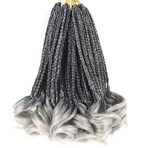 Kaluli 10 Inch Grey Crochet Hair for Black Women - 7 Packs French Curl Braids, Pre-Looped Goddess Box Braids