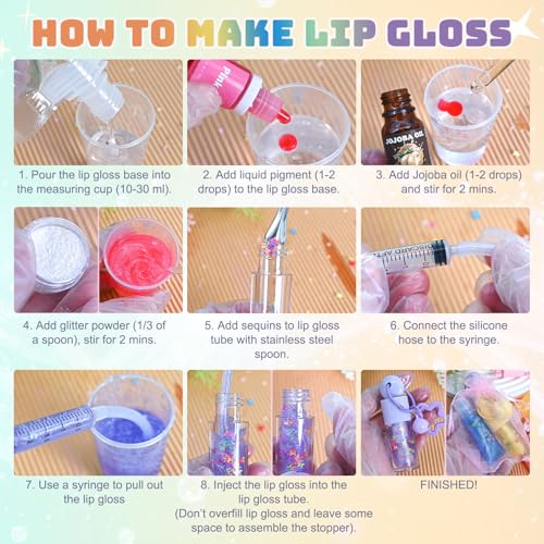 DIY Lip Gloss Making Kit for Girls - Yellow & Blue Lip Gloss Set with Keychain