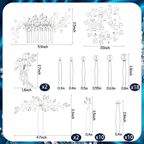 Bride Hair Accessories Pearl Crystal Combs Set - Fresh Style 44 Pieces