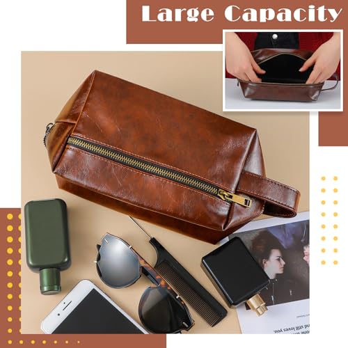 Hillban 10 Pcs Groomsmen Gift Leather Toiletry Bag for Men Travel Shaving Kit Bathroom Bag Make up Cosmetic Proposal Supplies for Wedding Favor Grooming Anniversary Boyfriend Father(Dark Brown)