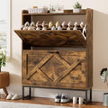Nicetree Rustic Brown Shoe Storage Cabinet with 2 Flip Drawers - Farmhouse Entryway Organizer