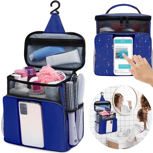 Blue Dorm Shower Caddy Organizer for College Students - Water-Resistant Toiletry Bag