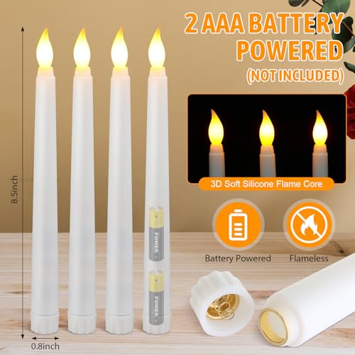 8.5 Inch White Flameless LED Taper Candles Bulk - Safe Romantic Decor