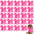Pink Breast Cancer Awareness Cheer Hair Bows 24PCS 7-Inch Glitter Ponytail Holders