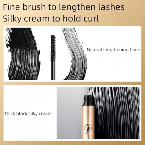 Black Waterproof Mascara for Volume and Length, Ultra-Precise Brush for Tiny and Lower Eyelashes, Natural Defining Curling Long-Lasting Eyelashes,Clump-Resistant, Smudge-Proof