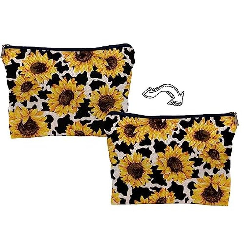Cow Pirnt Makeup Bag With Rustic Cow Print Background Makeupbags Cosmetic Bag Zipper Pouch Toiletry Bags,Gifts for Cow Lovers Women Girls Her