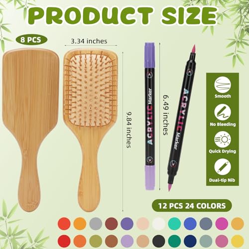 Rectangular DIY Bamboo Hair Brush Painting Kit with 12 Markers - Square