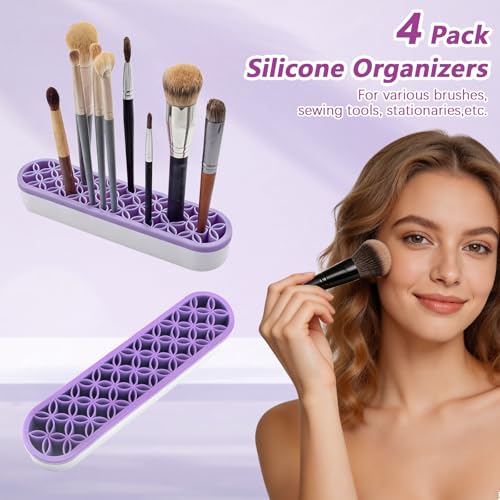 QUYLIXX Multicolor Silicone Makeup & Brush Organizer Set - 4 Pcs Travel Storage