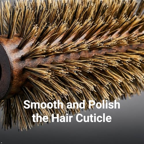 Medium Wooden Handle Round Hair Brush - Natural Bristle Finishing Styling Tool