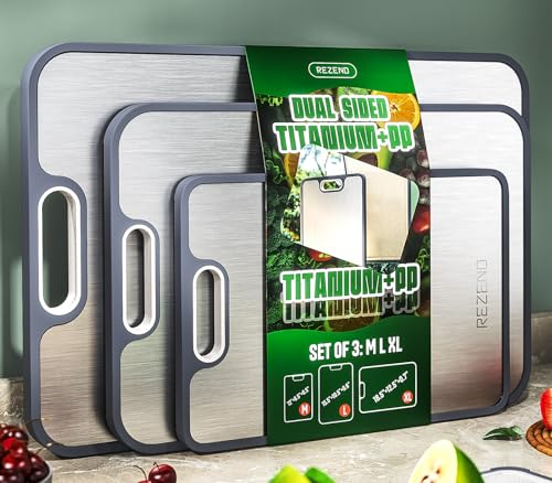 Titanium Cutting Board Set of 3 - Dual-Sided Non-Toxic Kitchen Chopping Boards with Juice Groove, Extra Large Sizes